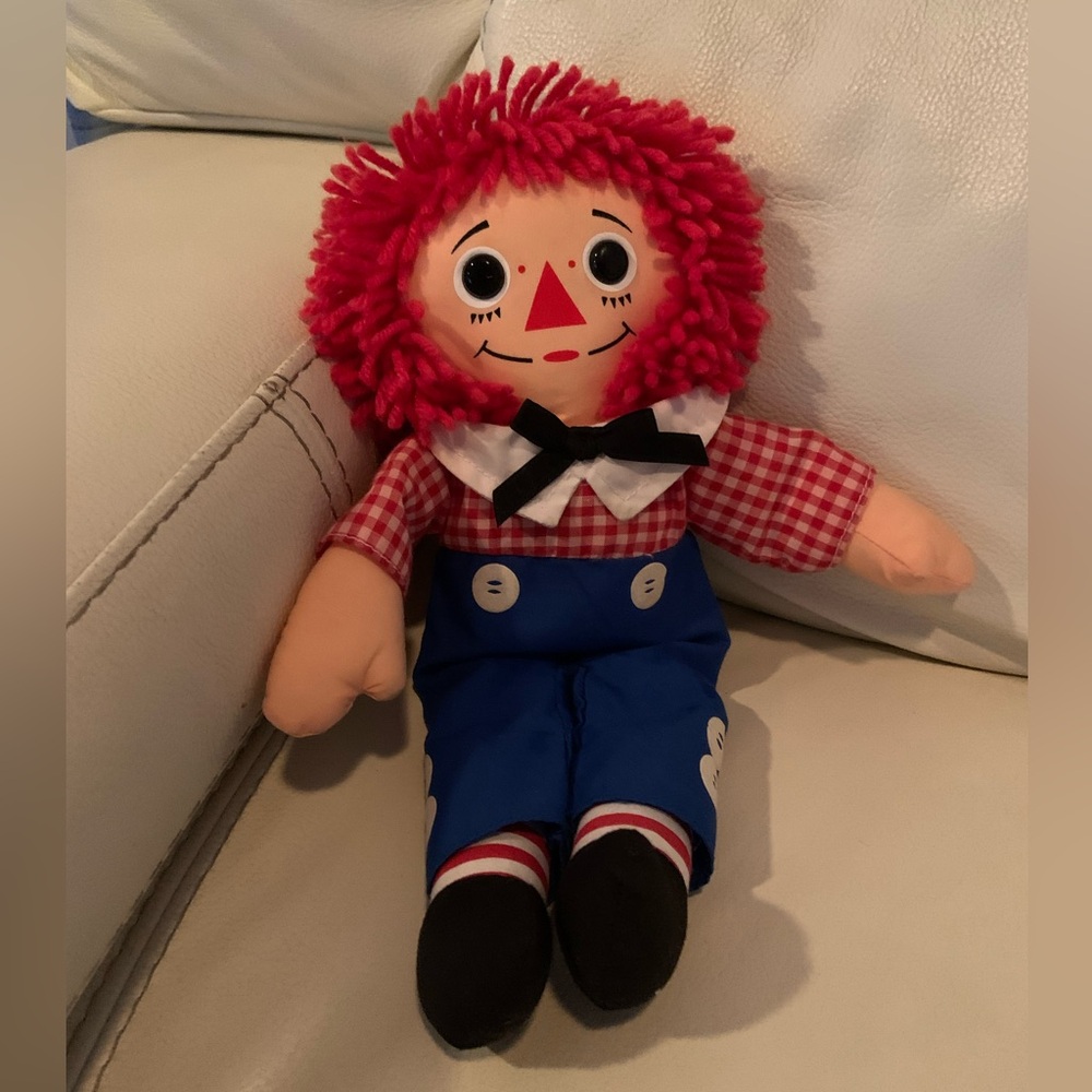 Vintage 80’s Classic Raggedy Andy Doll With Red Hair And Blue Outfit 13” Length